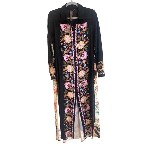 Aratta Floral Embroidered Black Maxi Long Sheer Kimono XS/S Duster Dress - Picture 15 of 17